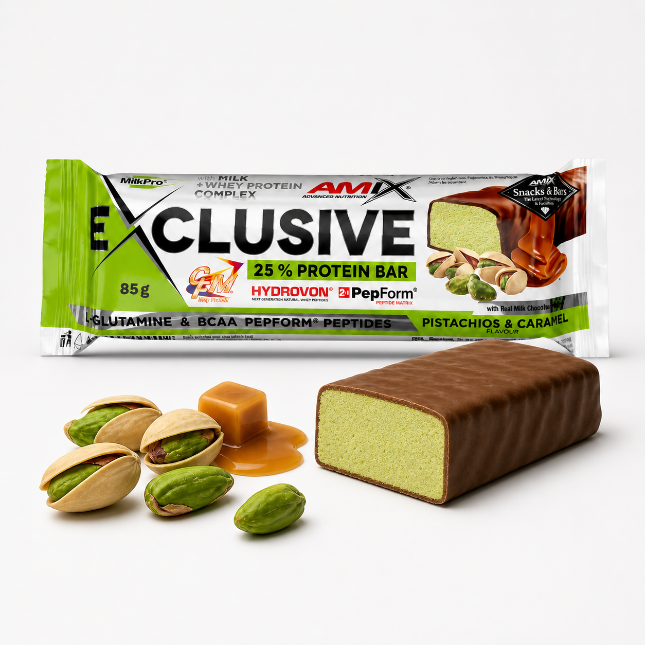 Батончик AMIX Exclusive Protein Bar, 12*85 грам - Фісташковий крем